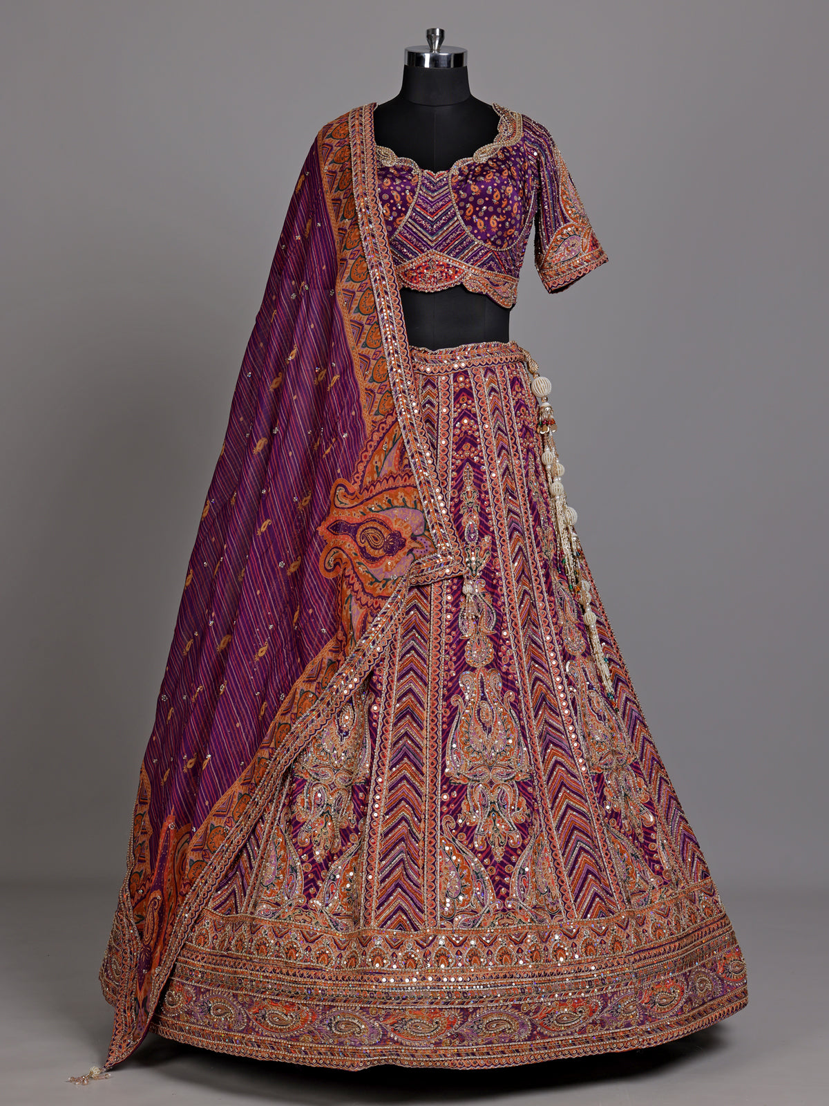 Purple bandhani printed women lehenga choli