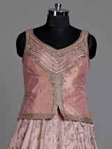 Peach peplum brocade women lehenga choli