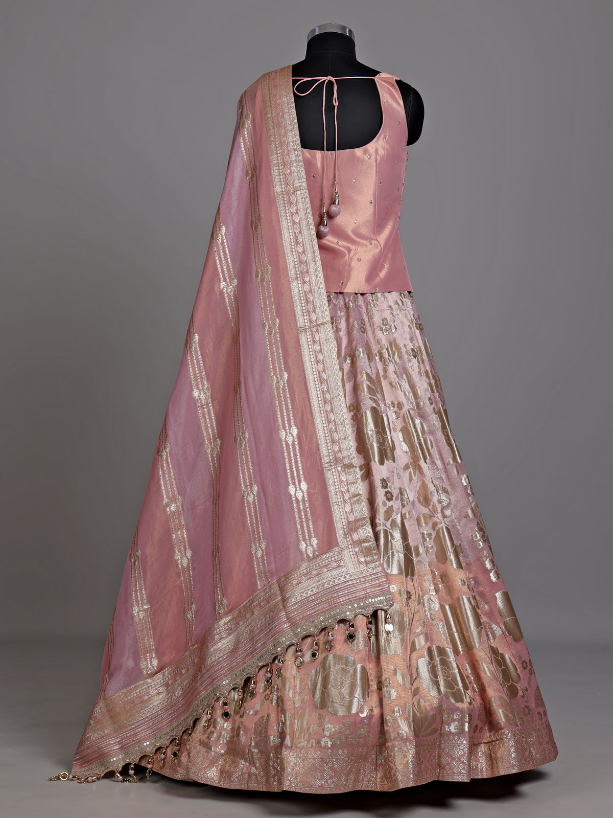 Peach peplum brocade women lehenga choli