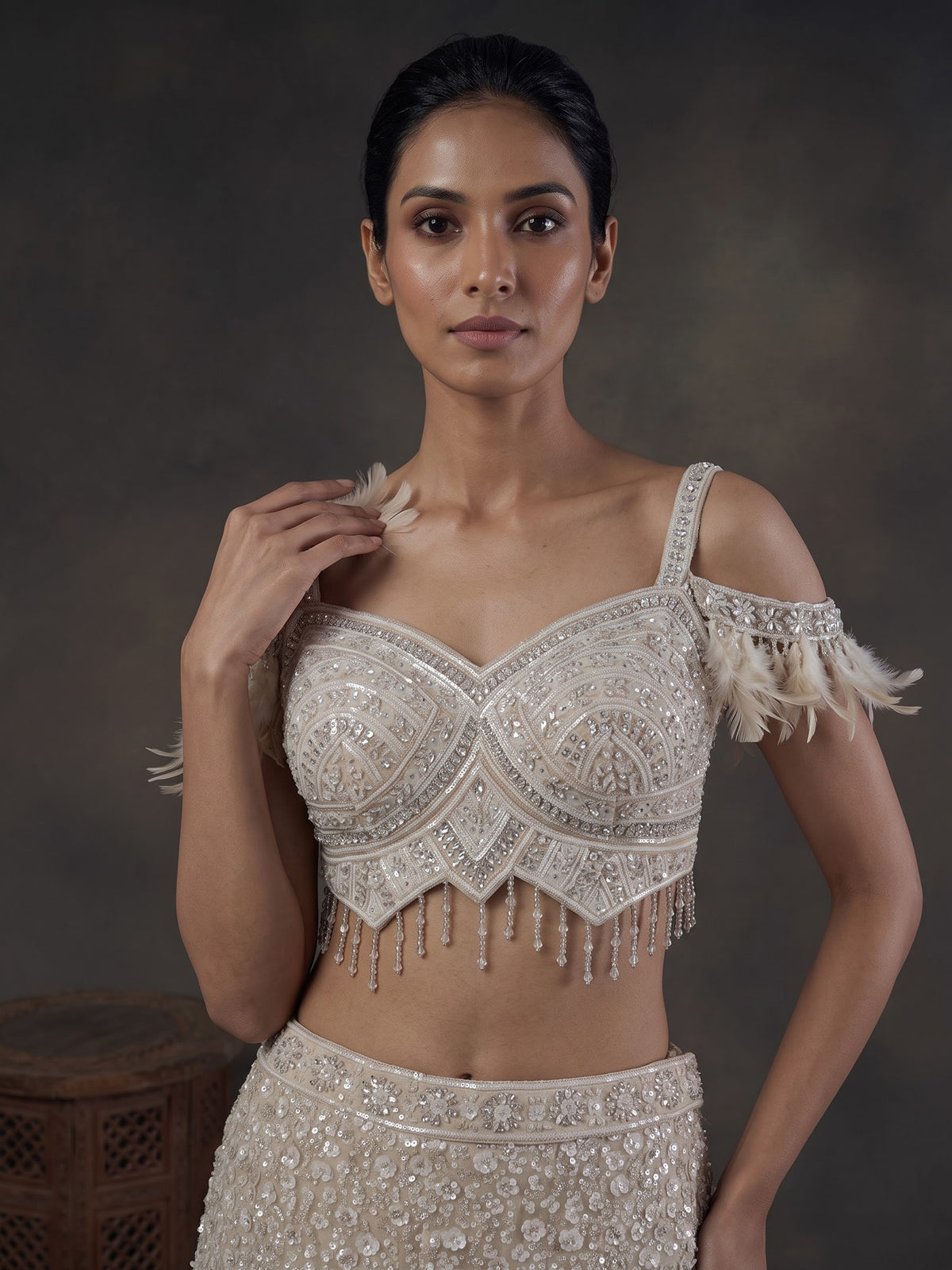 Beige mermaid flare women lehenga choli