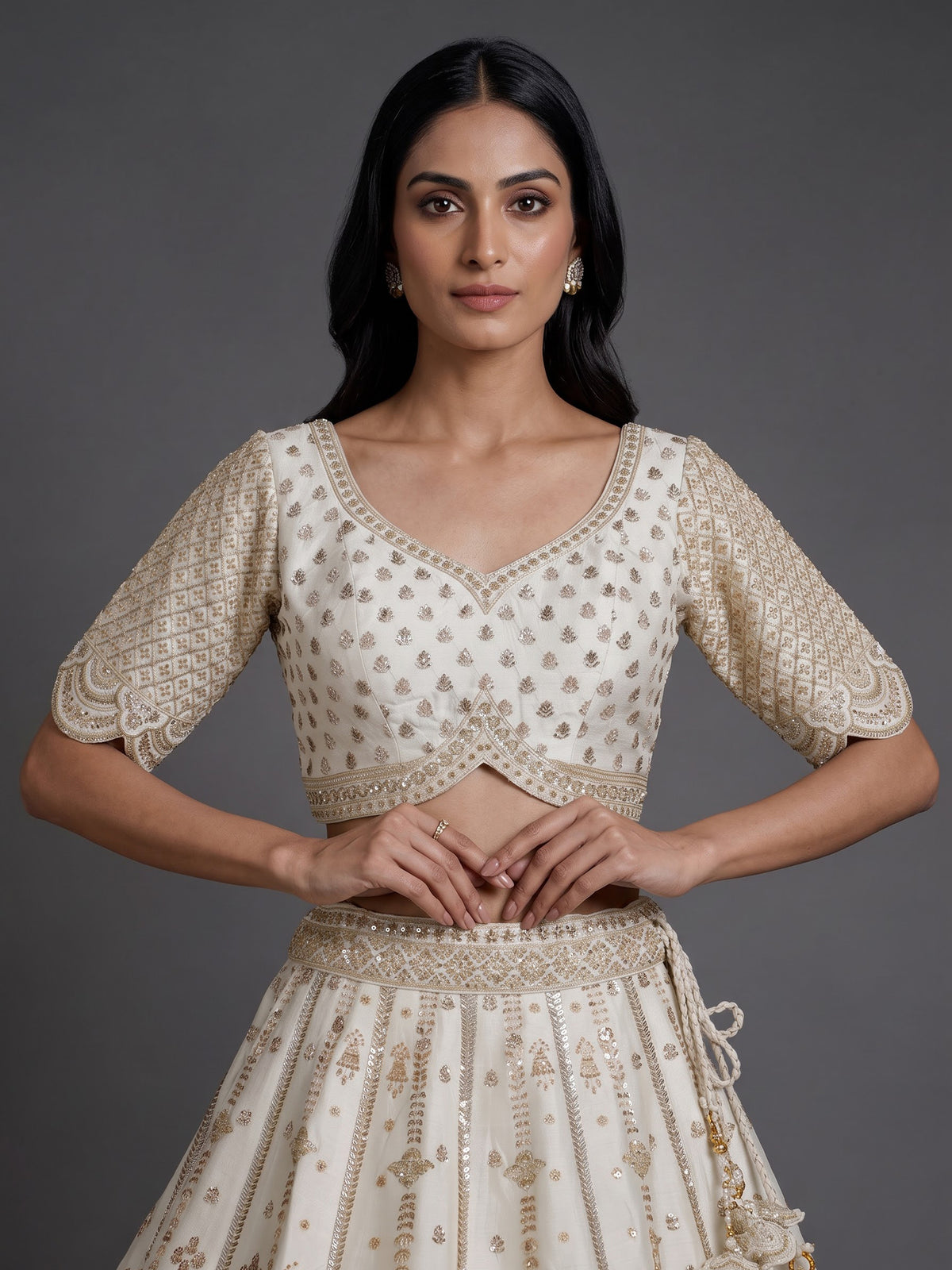 Cream mughal flare women lehenga choli