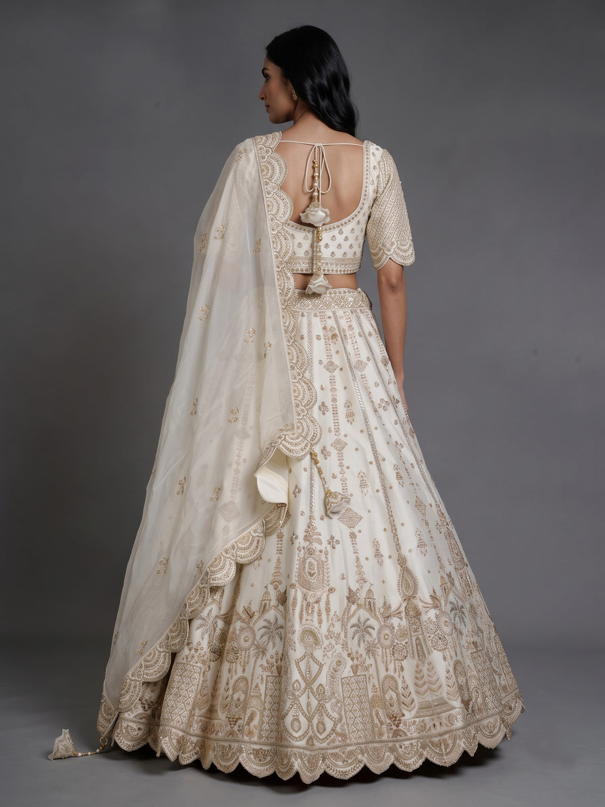 Cream mughal flare women lehenga choli