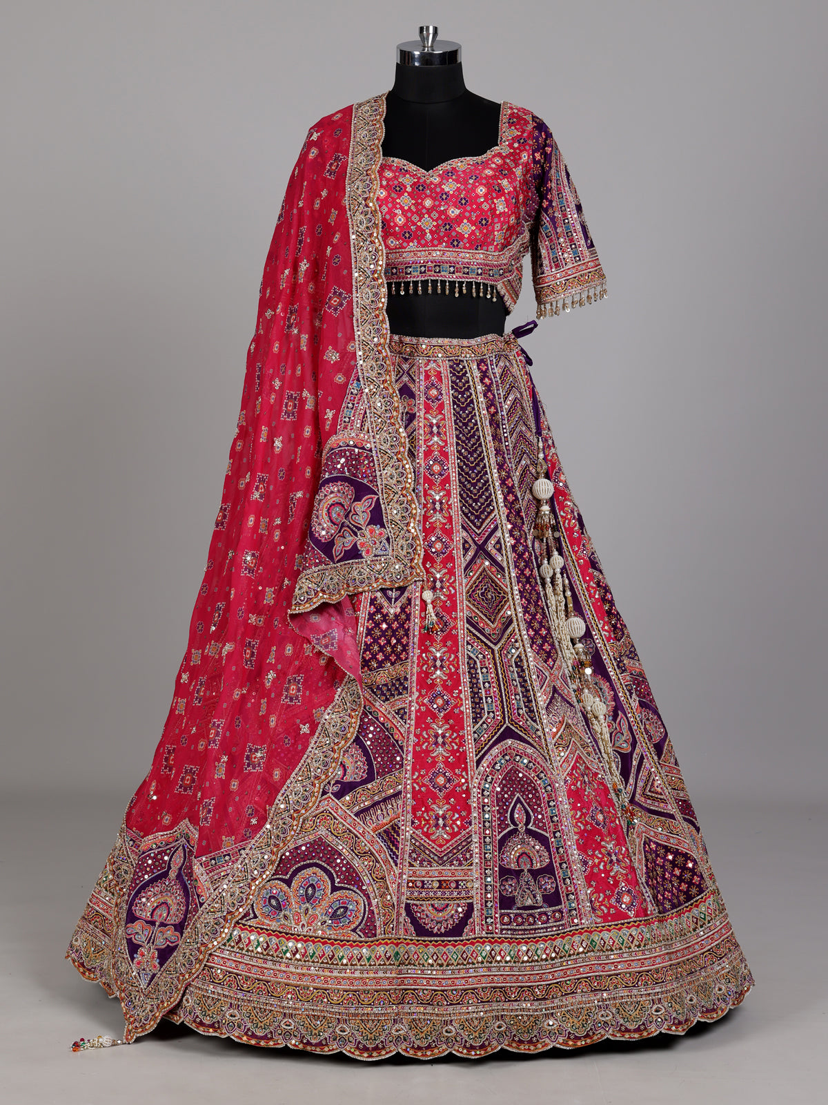 Rani pink purple lehenga choli with embroidered dupatta