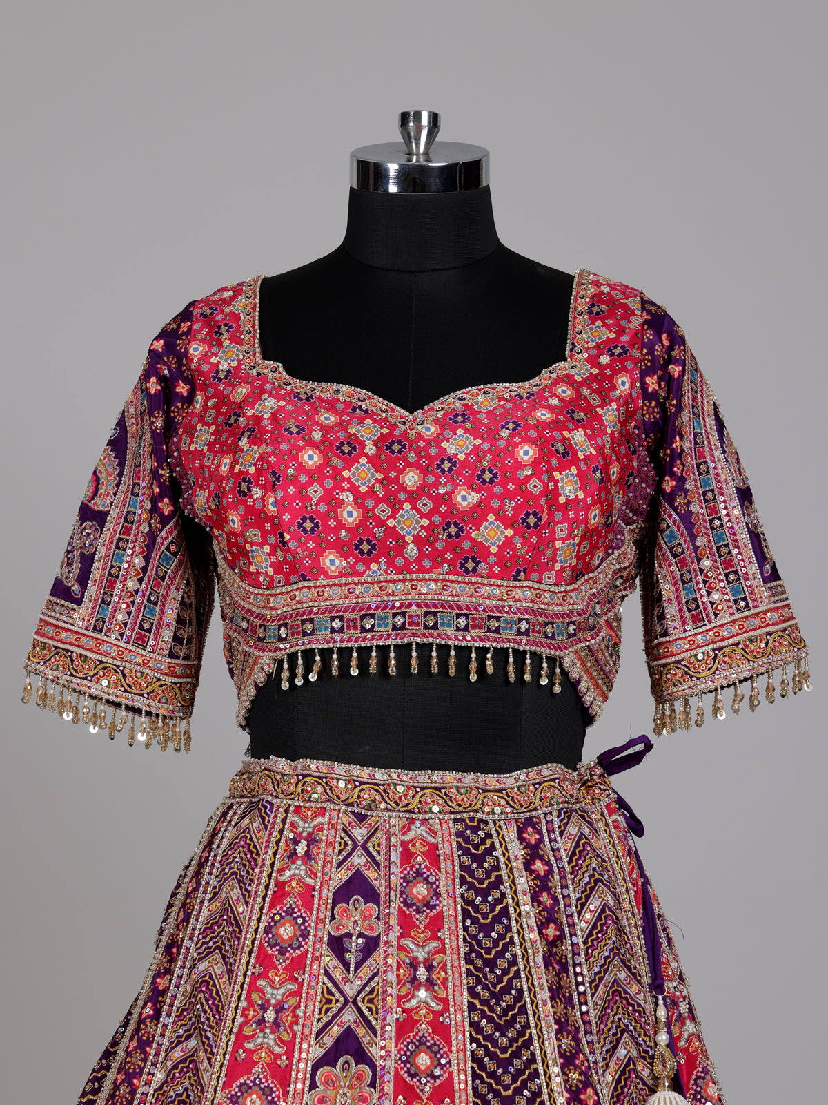 Rani pink purple lehenga choli with embroidered dupatta