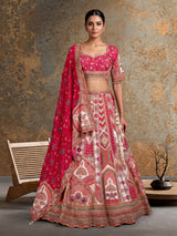 Red ivory lehenga choli with vibrant pink dupatta