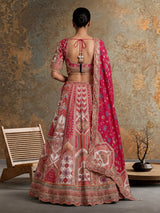Red ivory lehenga choli with vibrant pink dupatta
