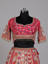 Red ivory lehenga choli with vibrant pink dupatta