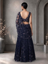 Midnight navy lehenga choli with pre-draped sheer dupatta