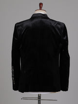 Black velvet tuxedo suit with crystal floral embellishments