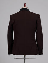 Dark wine terry rayon tuxedo suit with embellished black shawl lapel