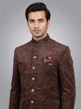 Coffee brown velvet Jodhpuri suit with regal paisley detailing