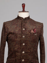 Coffee brown velvet Jodhpuri suit with regal paisley detailing