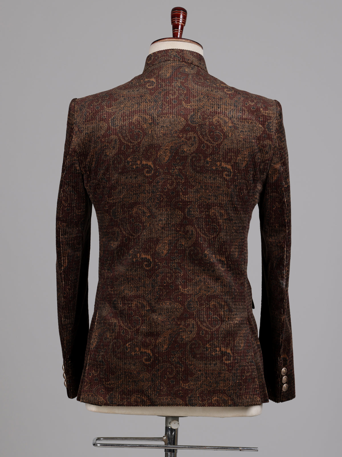 Coffee brown velvet Jodhpuri suit with regal paisley detailing