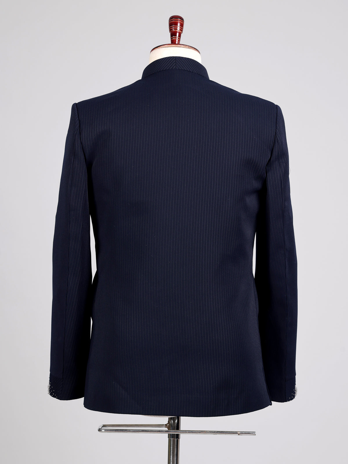 Midnight navy Jodhpuri suit with silver crest embroidery