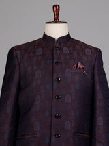 Regal blue Jodhpuri suit with brocade jharokha pattern