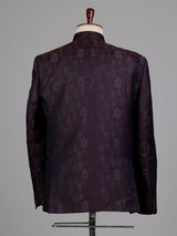 Regal blue Jodhpuri suit with brocade jharokha pattern
