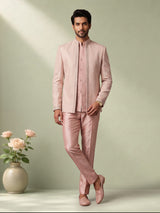 Dusty peach Indo western set with embellished bandhgala jacket