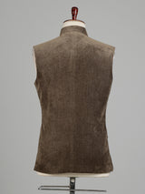 Olive brown Nehru waistcoat with antique floral crest embroidery