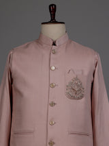 Dusty rose pink waistcoat set with zardozi medallion crest