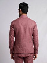 Dusty mauve wine bandhgala waistcoat set with embroidered crest