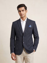 Deep navy micro knit textured single breasted blazer
