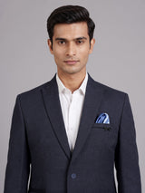 Deep navy micro knit textured single breasted blazer