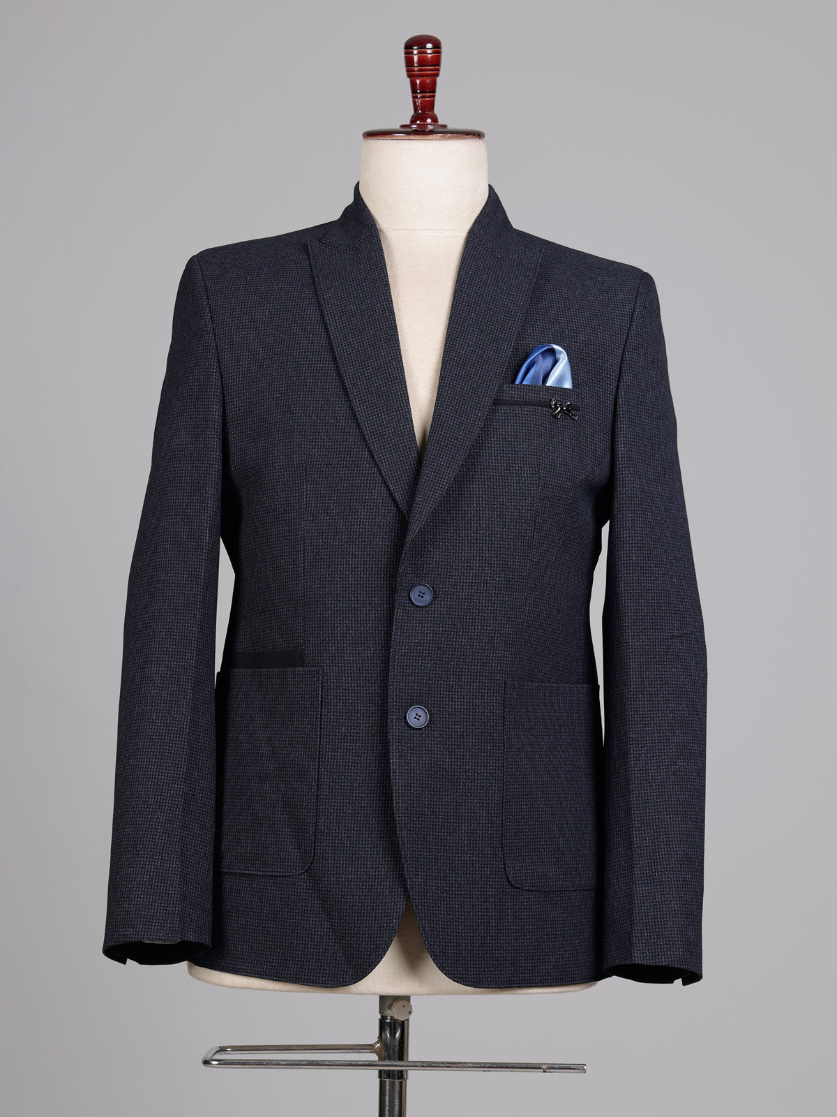 Deep navy micro knit textured single breasted blazer