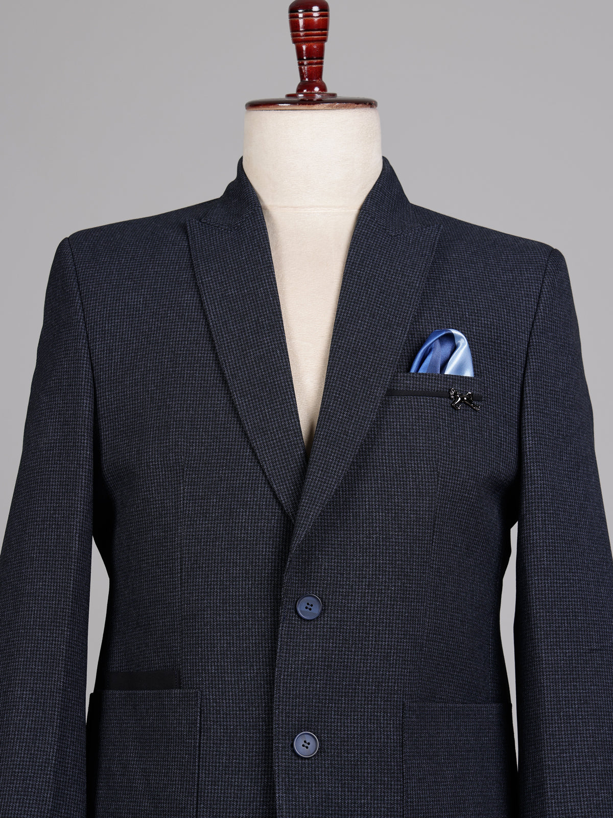 Deep navy micro knit textured single breasted blazer