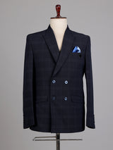 Midnight navy textured self weave double breasted blazer