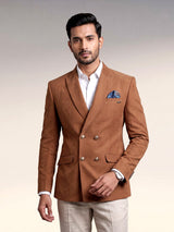 Tan brown suede finish double breasted tailored blazer
