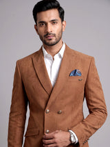 Tan brown suede finish double breasted tailored blazer