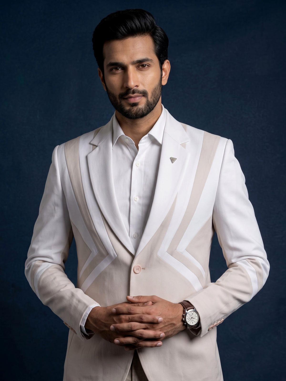 Light beige geometric panel designer blazer