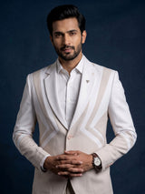 Light beige geometric panel designer blazer