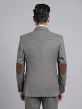 Classic grey herringbone pick stitched single breasted blazer
