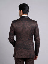 Deep Brown jacquard shadow floral shawl collar tuxedo blazer