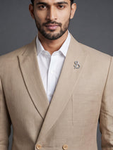Elegant beige fine textured double breasted party blazer