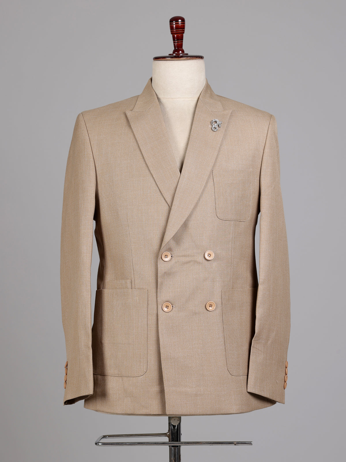 Elegant beige fine textured double breasted party blazer