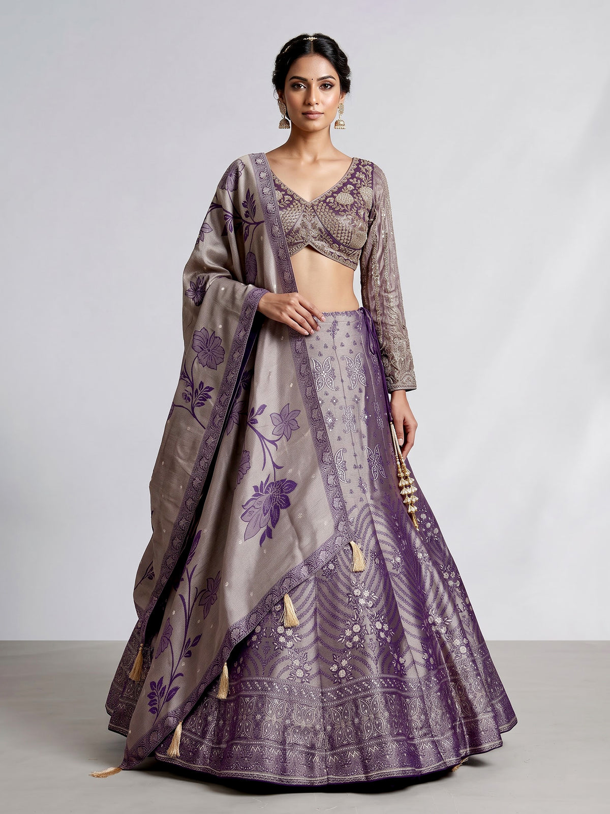 Lavender purple banarasi silk designer lehenga with elegant dupatta