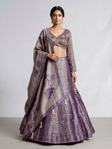 Lavender purple banarasi silk designer lehenga with elegant dupatta