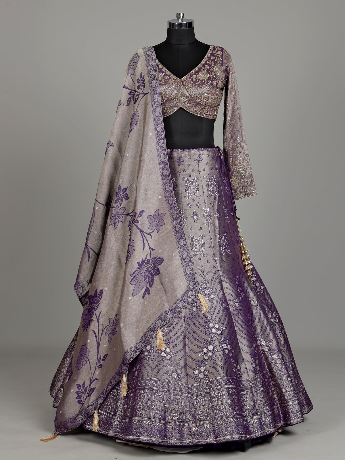 Lavender purple banarasi silk designer lehenga with elegant dupatta