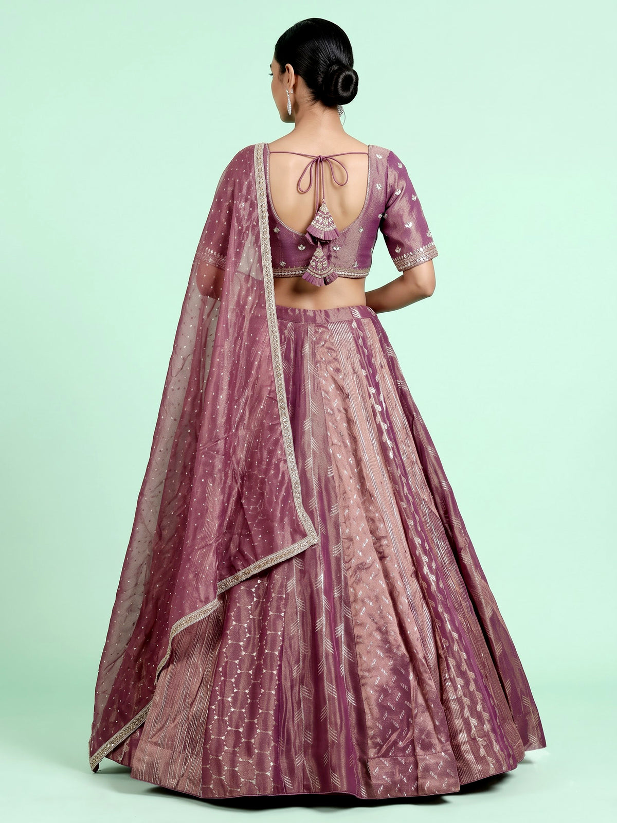 Purple banarasi tissue silk designer lehenga with embellished dupatta