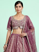 Purple banarasi tissue silk designer lehenga with embellished dupatta