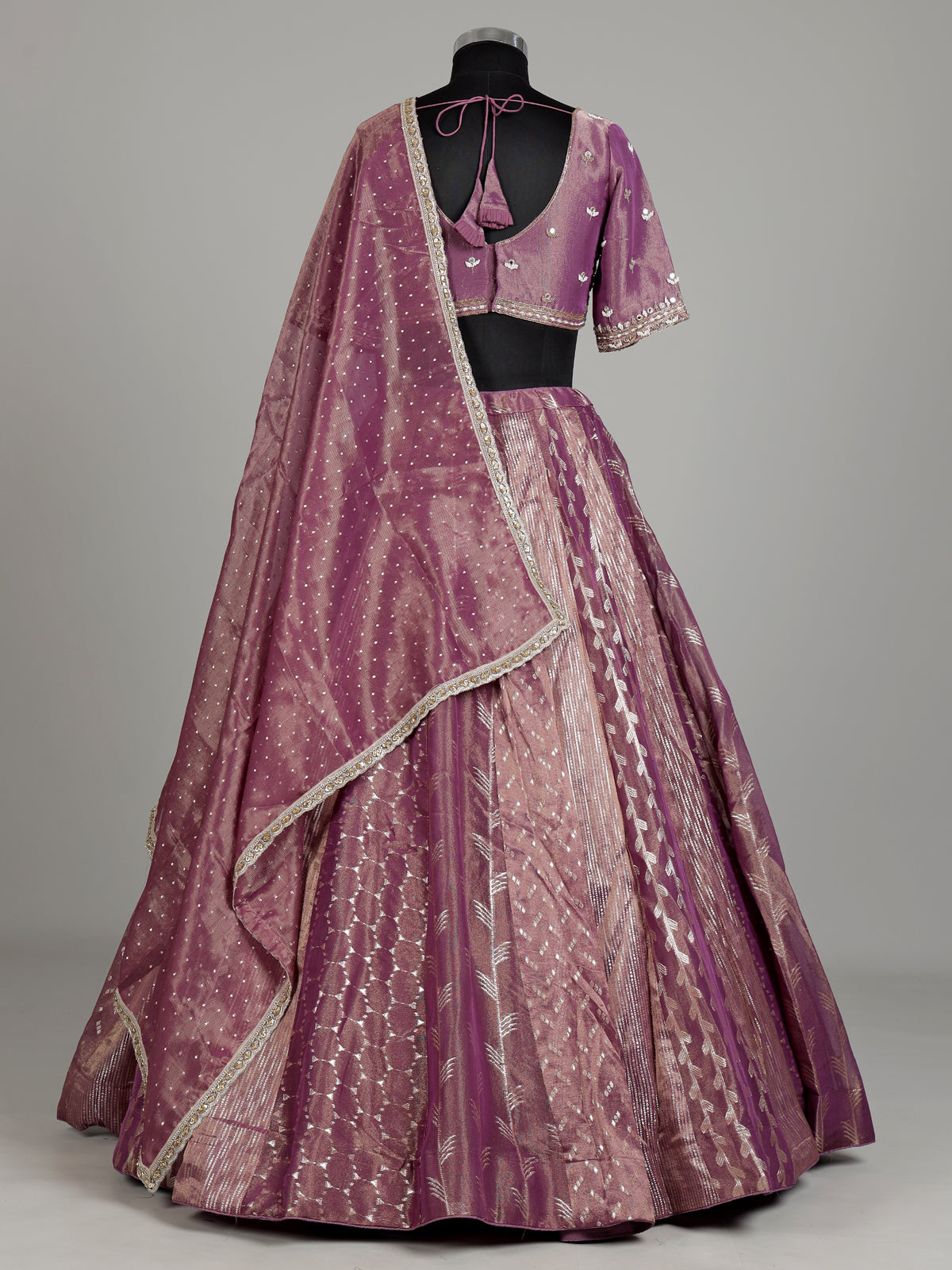 Purple banarasi tissue silk designer lehenga with embellished dupatta