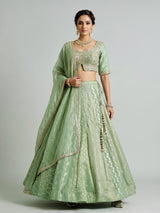 Pista green banarasi tissue silk designer lehenga with dupatta