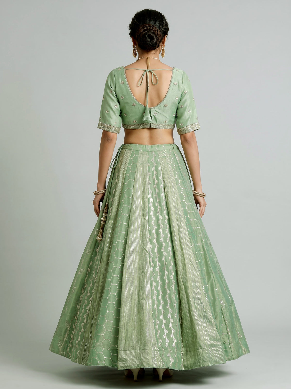 Pista green banarasi tissue silk designer lehenga with dupatta