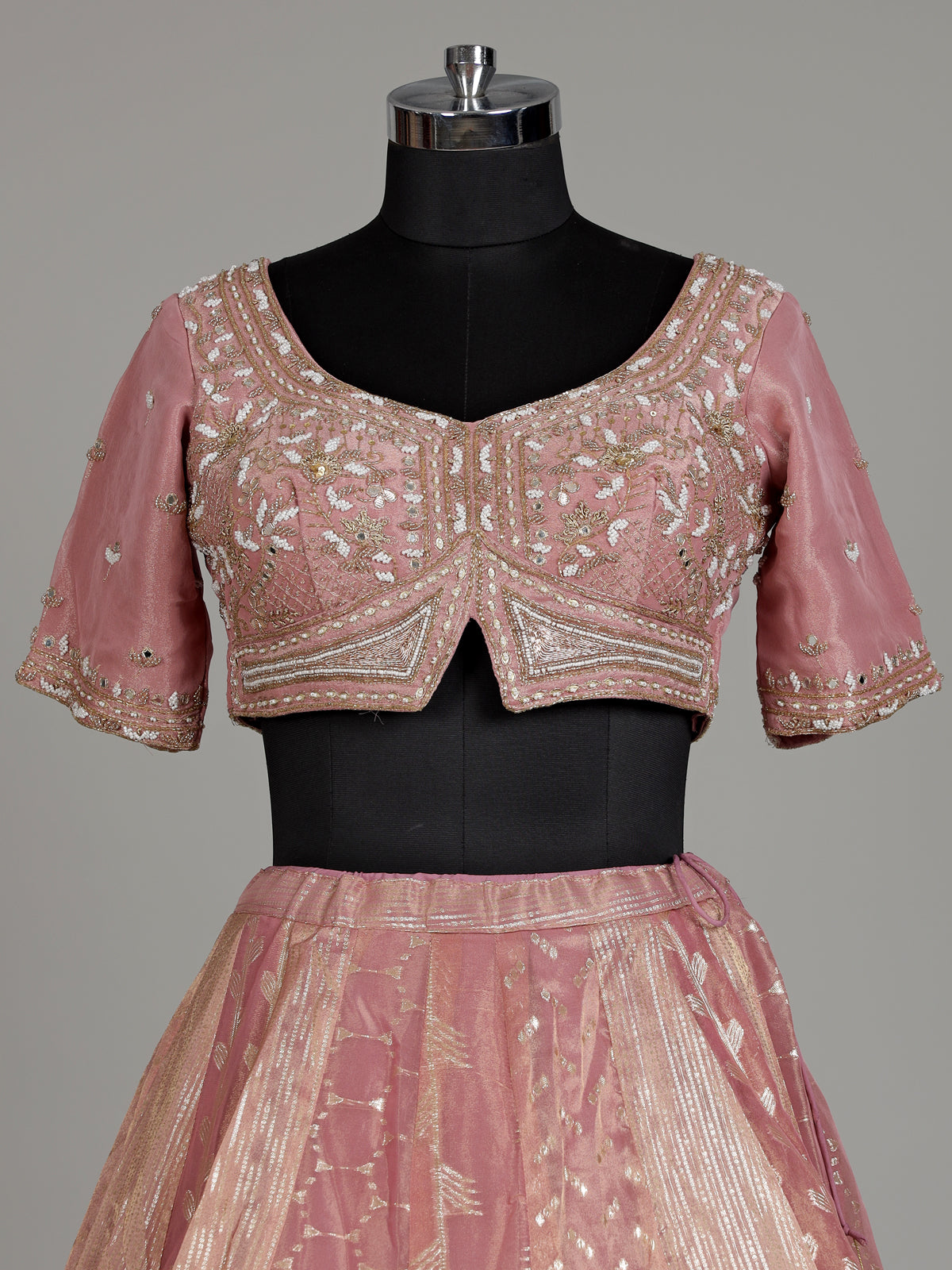 Onion pink banarasi tissue silk designer lehenga with dupatta