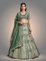 Mehendi green banarasi silk lehenga choli with embellished dupatta