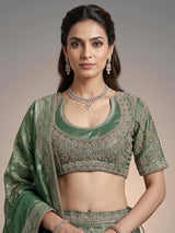 Mehendi green banarasi silk lehenga choli with embellished dupatta
