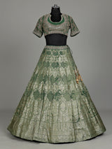 Mehendi green banarasi silk lehenga choli with embellished dupatta