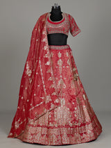 Rani pink banarasi silk lehenga choli with embellished dupatta
